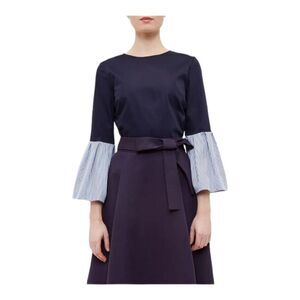 Ted Baker Jesieh Stripe Frilled Bell Sleeve Blouse, Navy Size 3 (US 8)